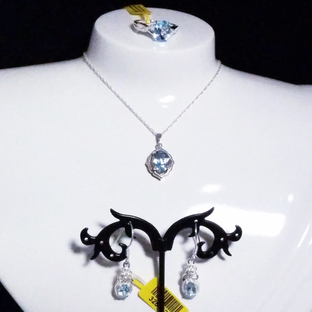 Sky Blue Topaz 3 Pc Set! Necklace, Earrings, Ring